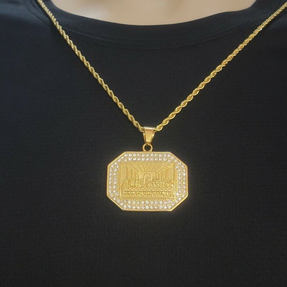 Mens Stainless Steel 24K Gold Plated Last Supper Pendant Necklace La Ultima Cena - Picture 2 of 5